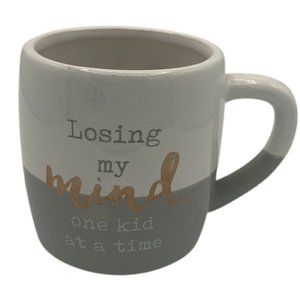 Mud Pie Coffee Mug Tea Cup Losing My Mind One Kid At A Time Cream Gray Stoneware